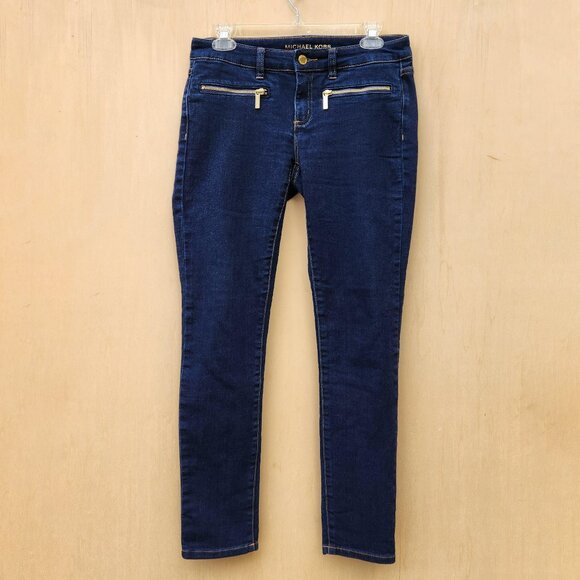 Michael Kors Dark Wash Skinny Jeans w/ Gold Hardware - Size 2 - Picture 1 of 11